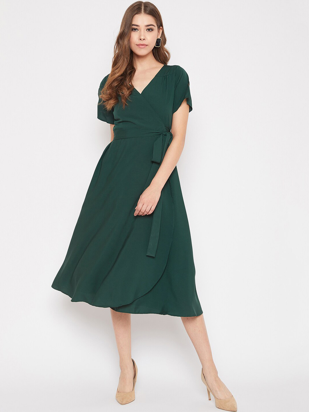 Women Green French Crepe Dress With Dress