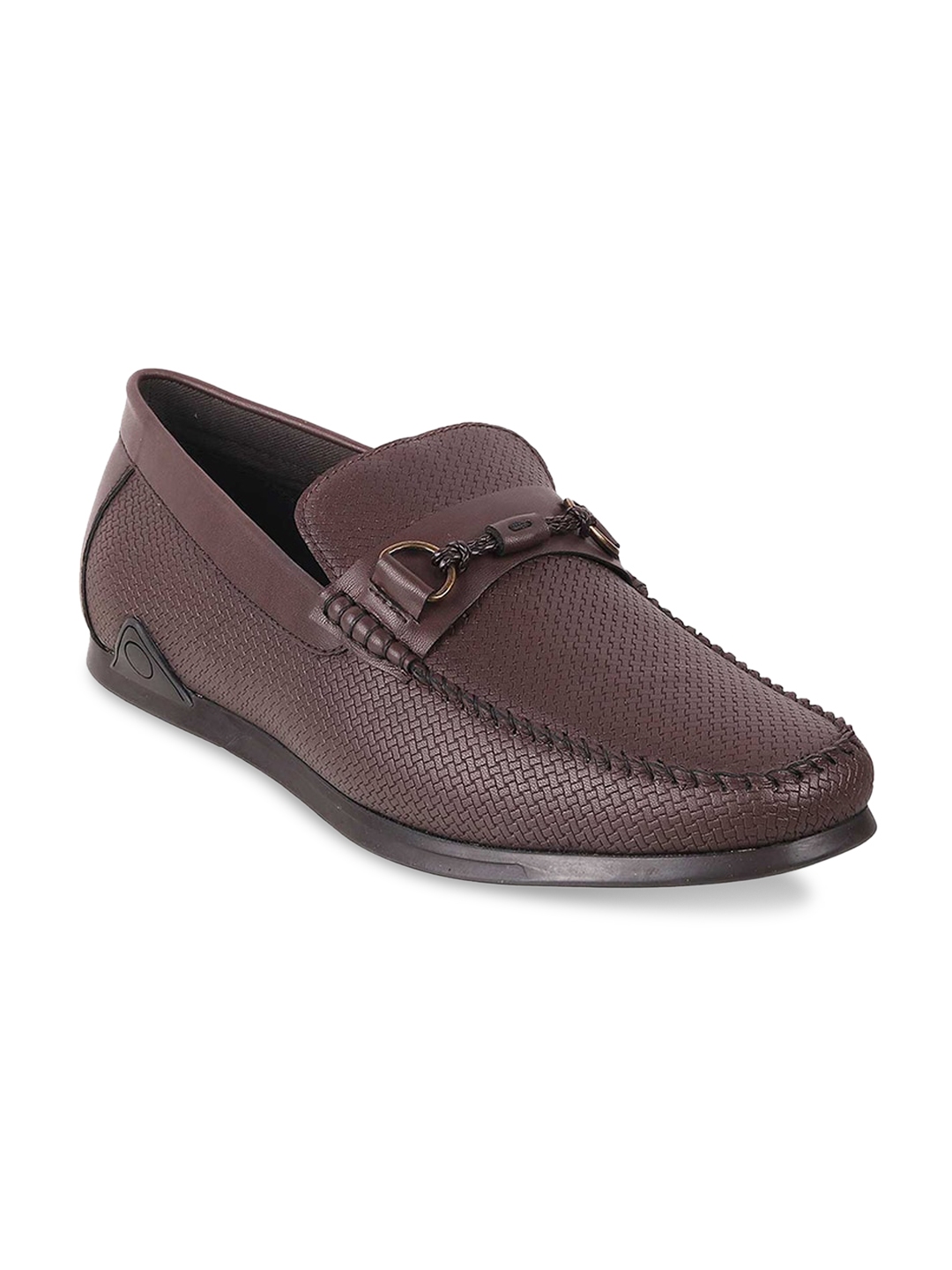 Buy Mochi Men Brown Textured Leather Loafers - Casual Shoes for Men ...