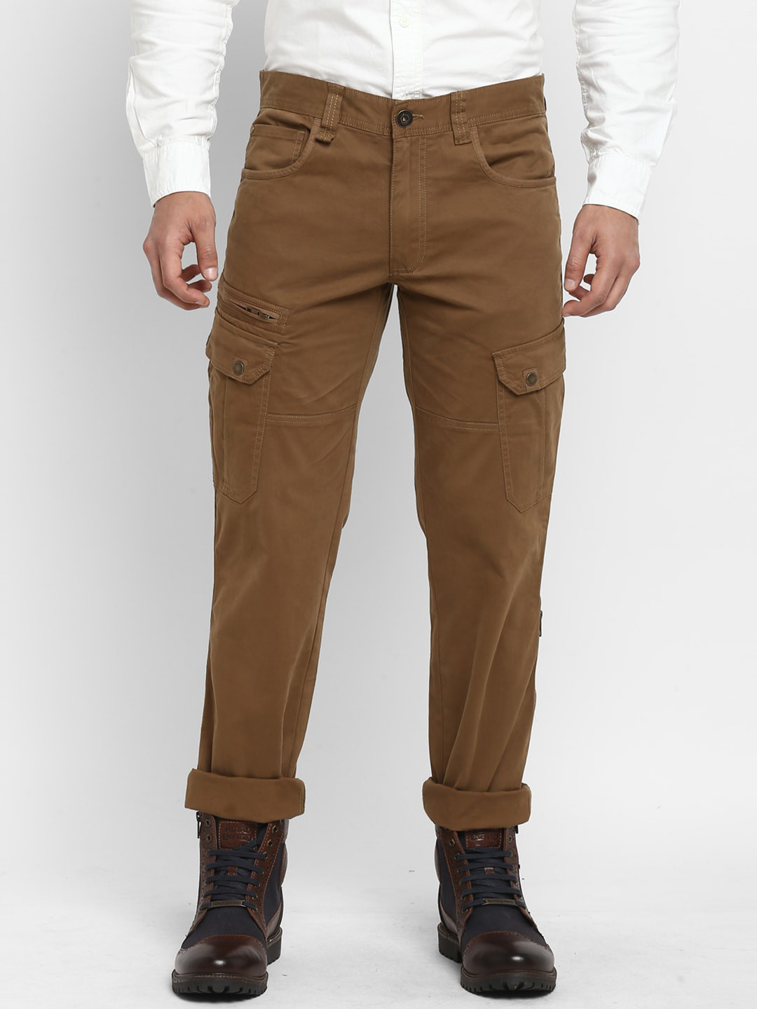 Buy Royal Enfield Men Khaki Cargos Trousers Trousers for Men 14336120