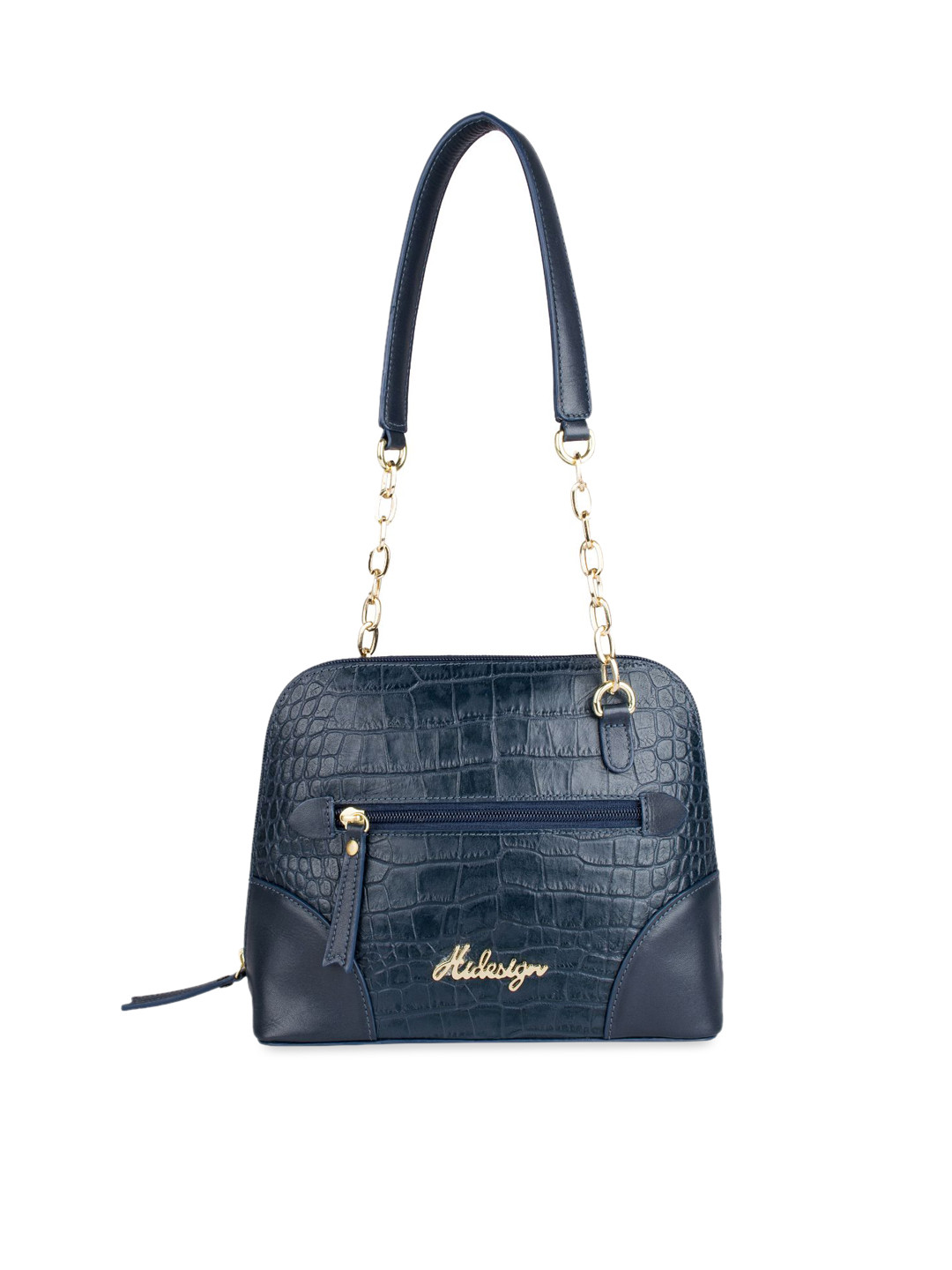 Buy Hidesign Blue Croco Skin Textured Leather Handheld Bag Handbags