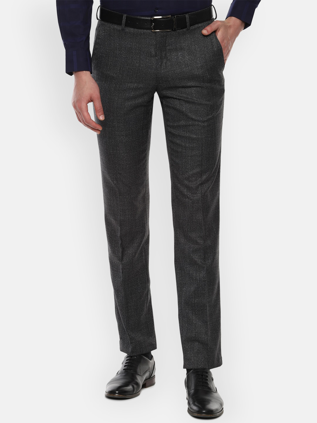 Buy Van Heusen Men Grey Textured Slim Fit Formal Trousers - Trousers ...