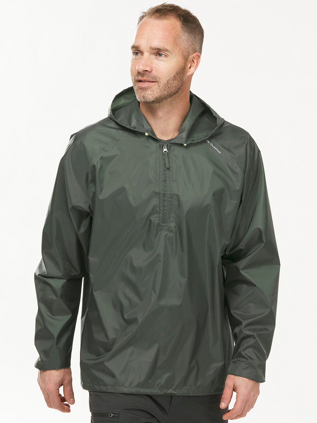 Buy Quechua By Decathlon Men Olive Green Solid Hooded Rain Jacket - Rain Jacket for Men 14333366 