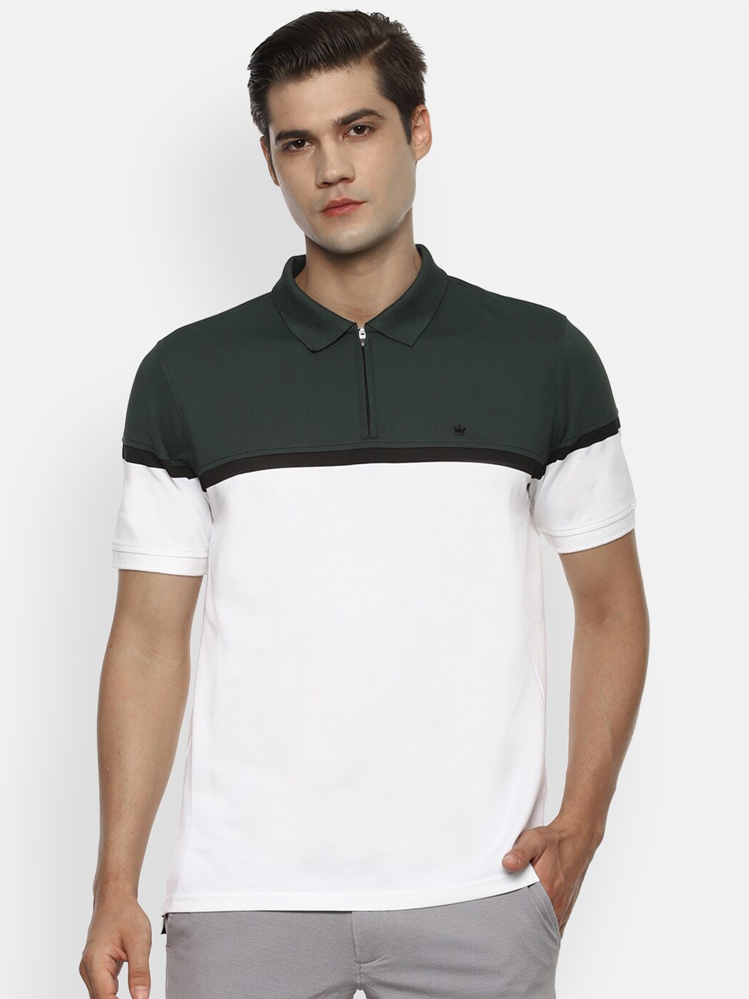Buy Louis Philippe Men White Colourblocked Polo Collar T Shirt 