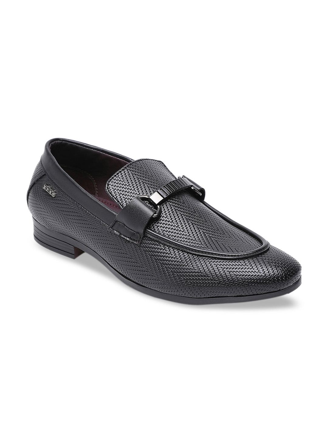 Buy XESS By ID Men Black Textured Leather Loafers Casual Shoes for
