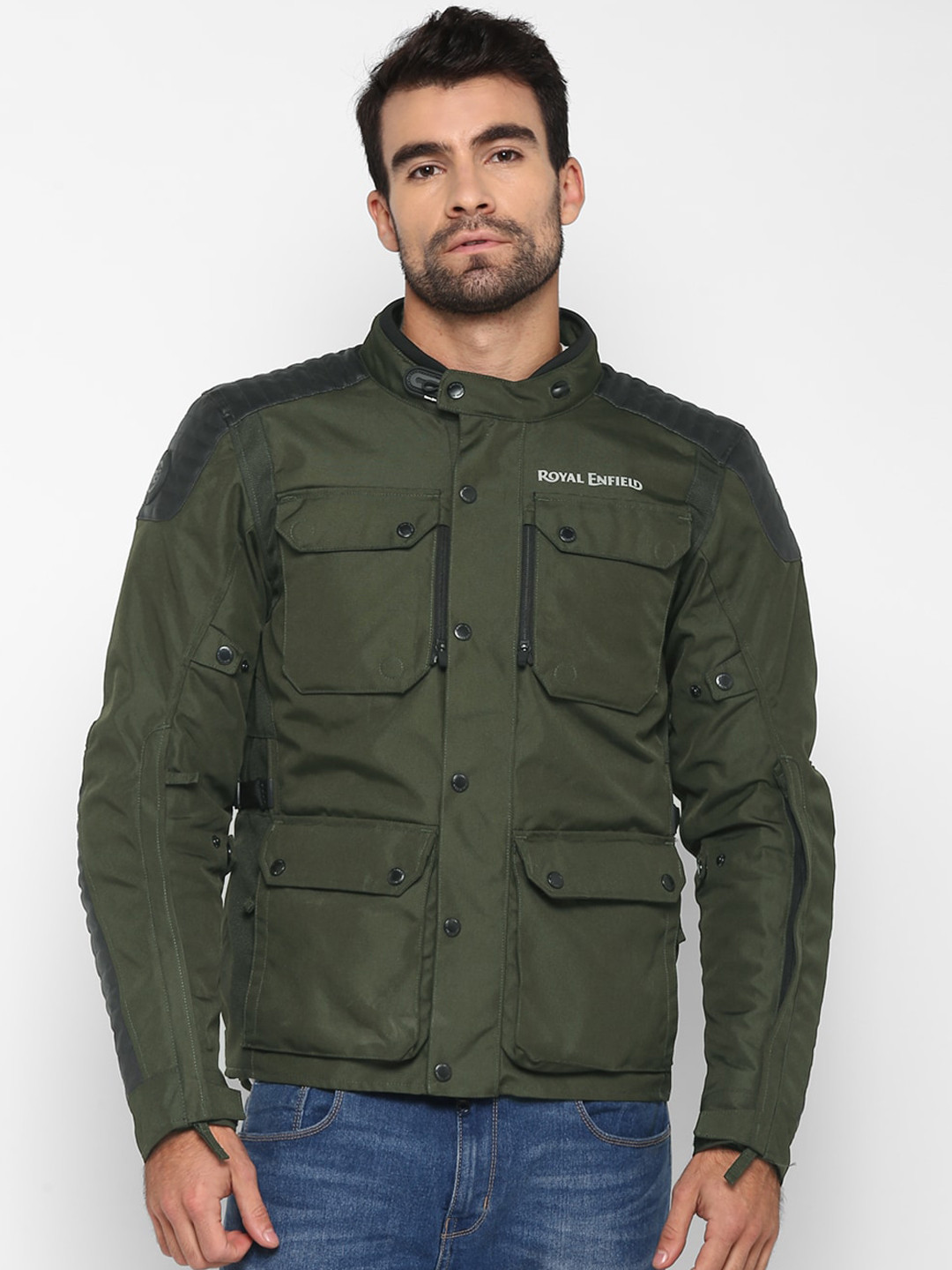 Buy Royal Enfield Men Olive Green Khardungla V2 Biker Jacket Jackets