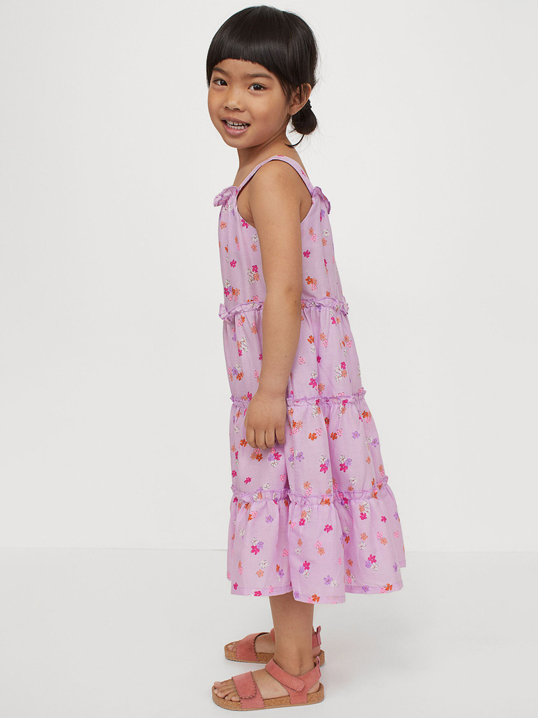 Buy H&M Girls Purple Floral Printed Gathered Tier A Line Dress