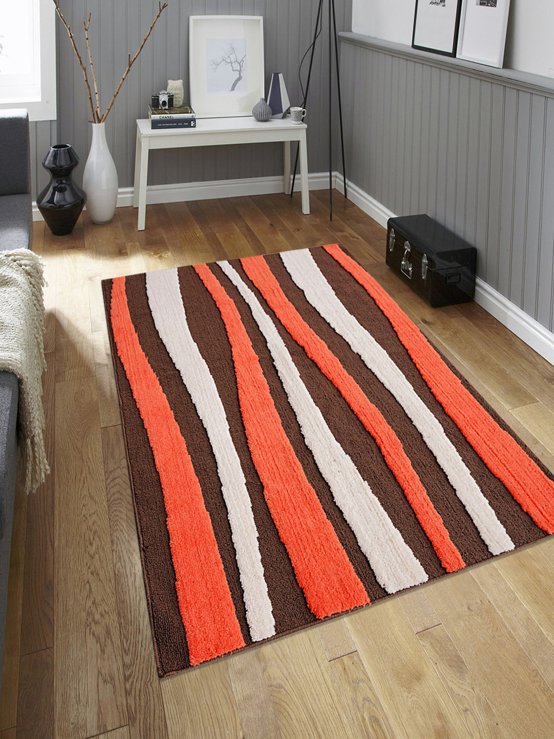 Buy Saral Home Orange & Brown Striped Floor Carpet Carpets for Unisex