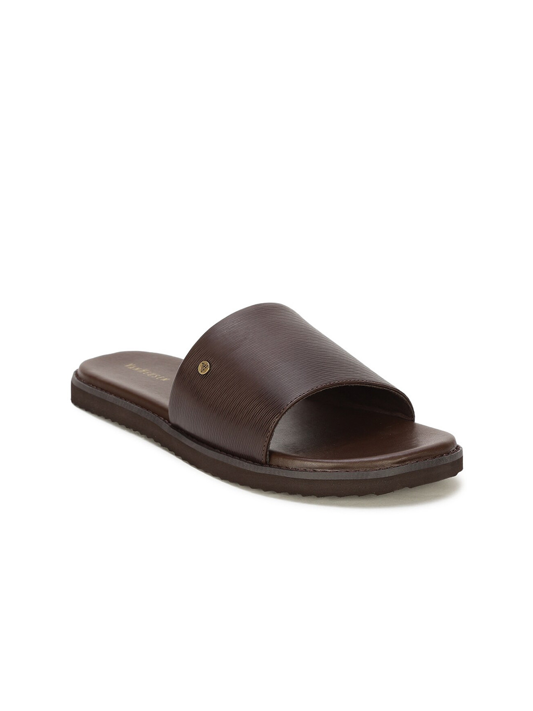 Buy Van Heusen Men Brown Leather Sliders - Flip Flops for Men 14359236 | Myntra