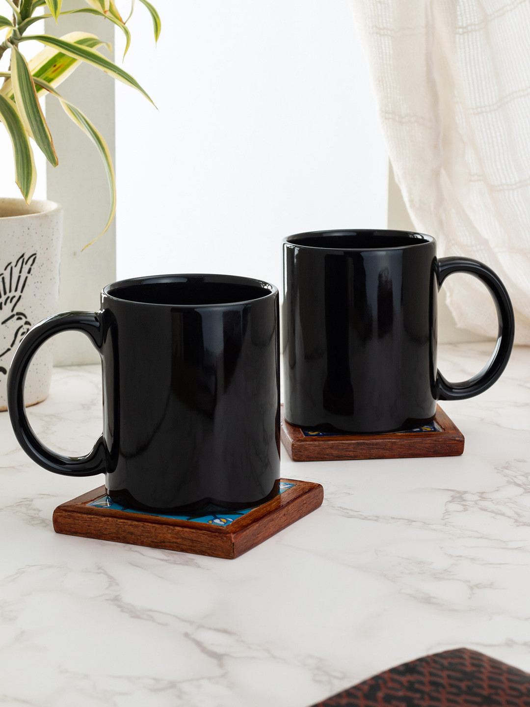 Buy CLAY CRAFT Set Of 2 Black Solid Ceramic Mugs 320 Ml Cups And Mugs