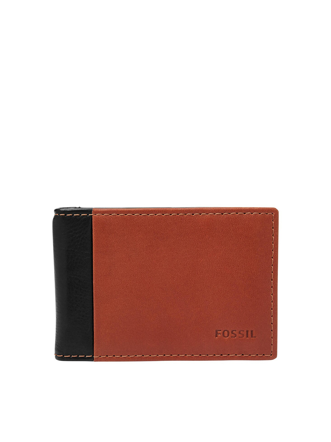Buy Fossil Men Brown & Black Colourblocked Leather Money Clip Wallets