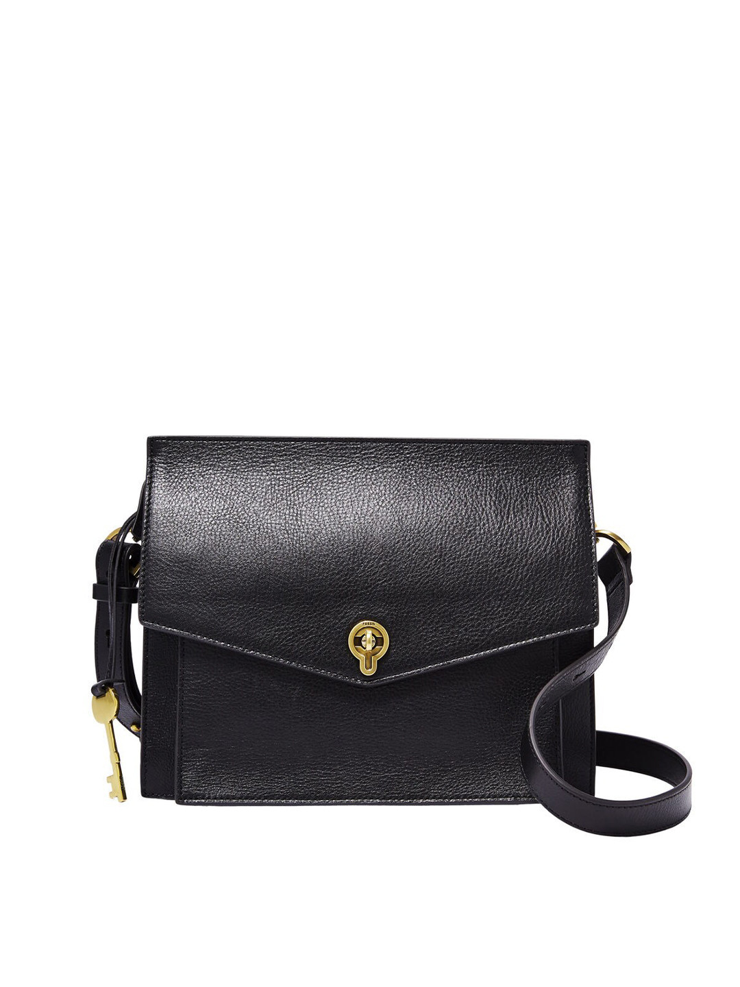 Buy Fossil Black Solid Leather Sling Bag Handbags for Women 14368796