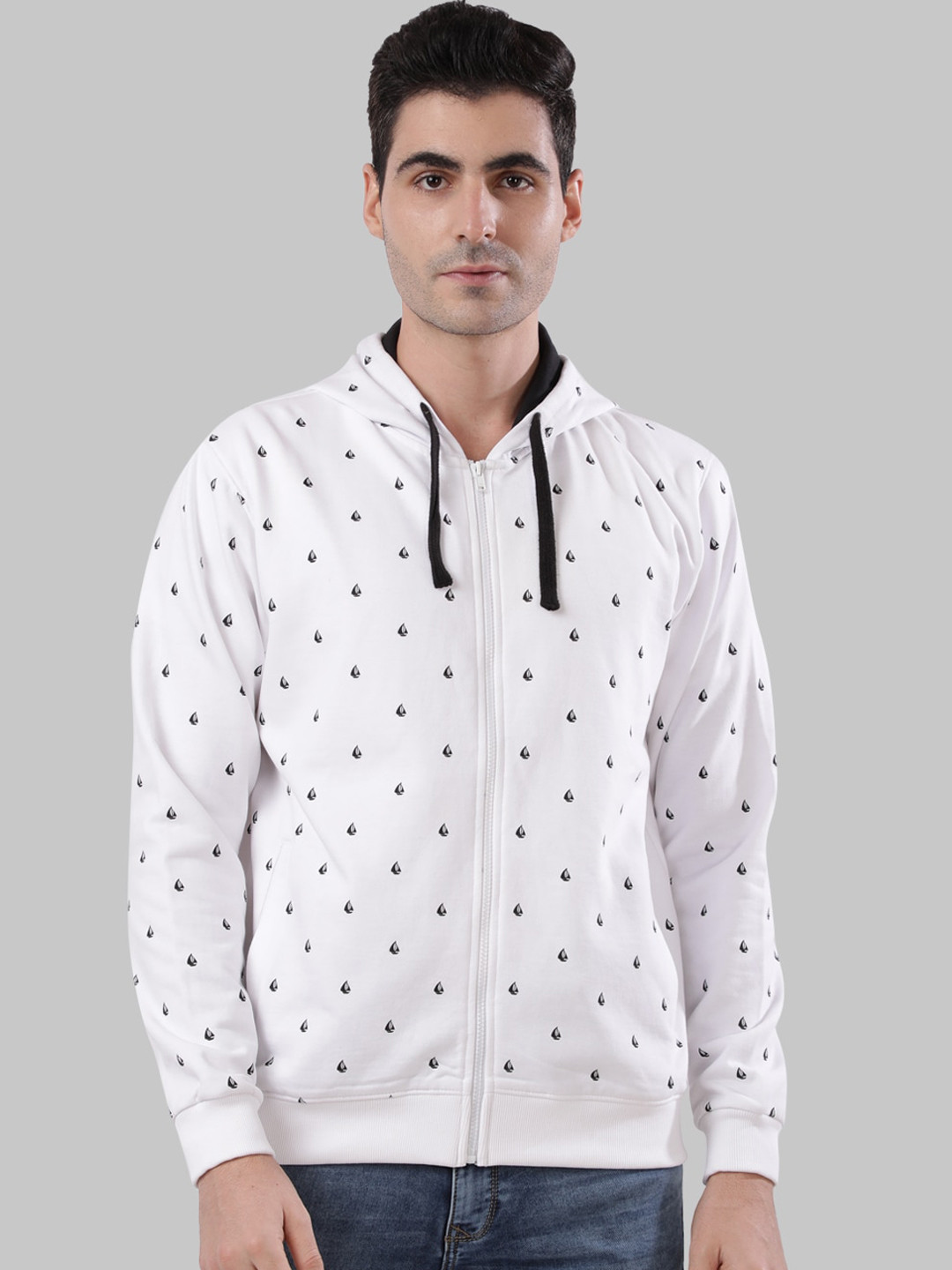 Buy Next Look Men White & Black Printed Hooded Sweatshirt Sweatshirts