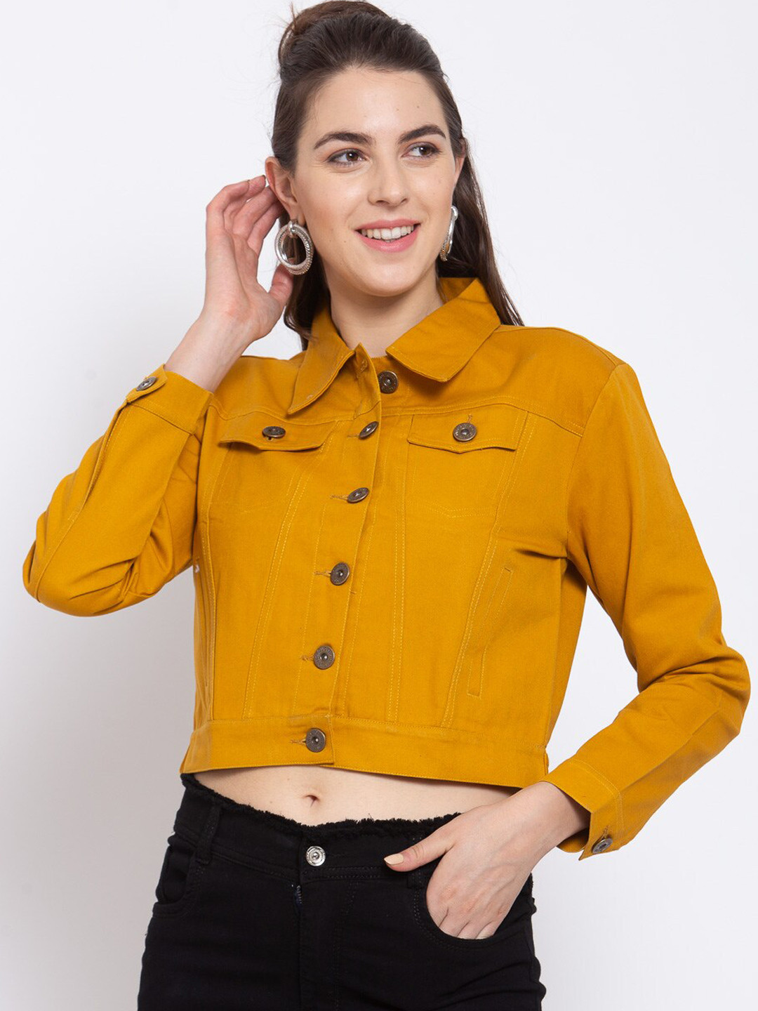 Buy Style Quotient Women Mustard Crop Tailored Jacket Jackets for