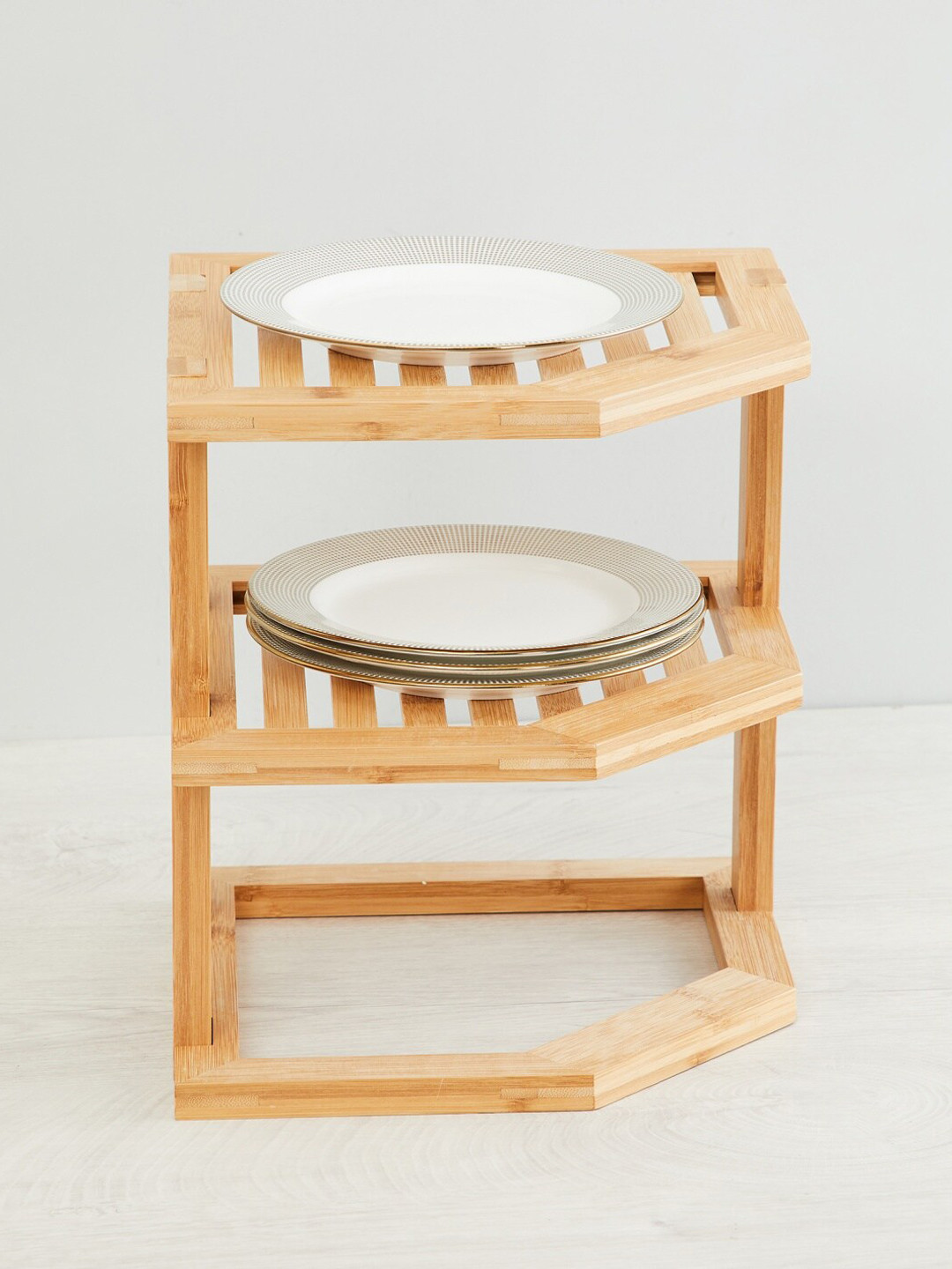 Buy Home Centre Beige Solid Orion Edulis Bamboo 2 Tier Corner Dish Rack Kitchen Storage for
