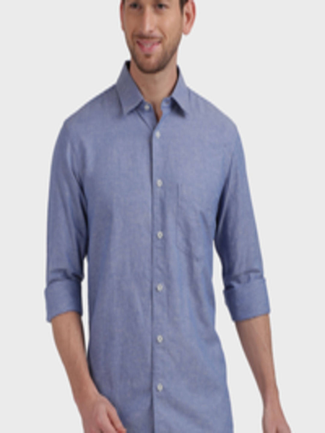 Buy ColorPlus Men Blue Tailored Fit Casual Shirt - Shirts for Men ...