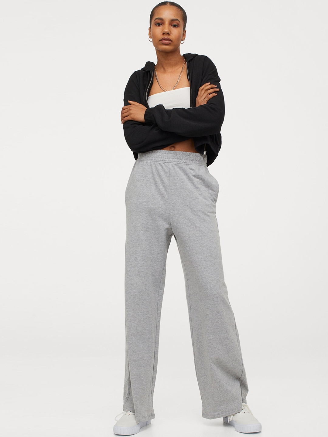 Buy H&M Women Grey Solid Wide Sweatpants - Track Pants for Women ...