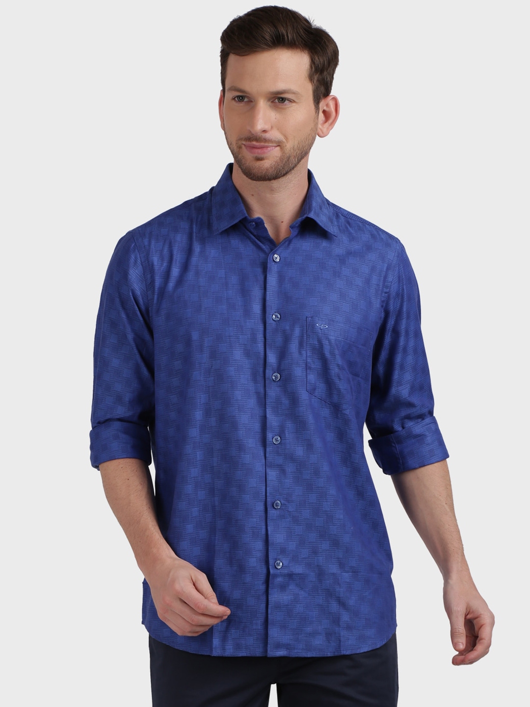 Buy ColorPlus Men Blue Tailored Fit Solid Casual Shirt - Shirts for Men ...