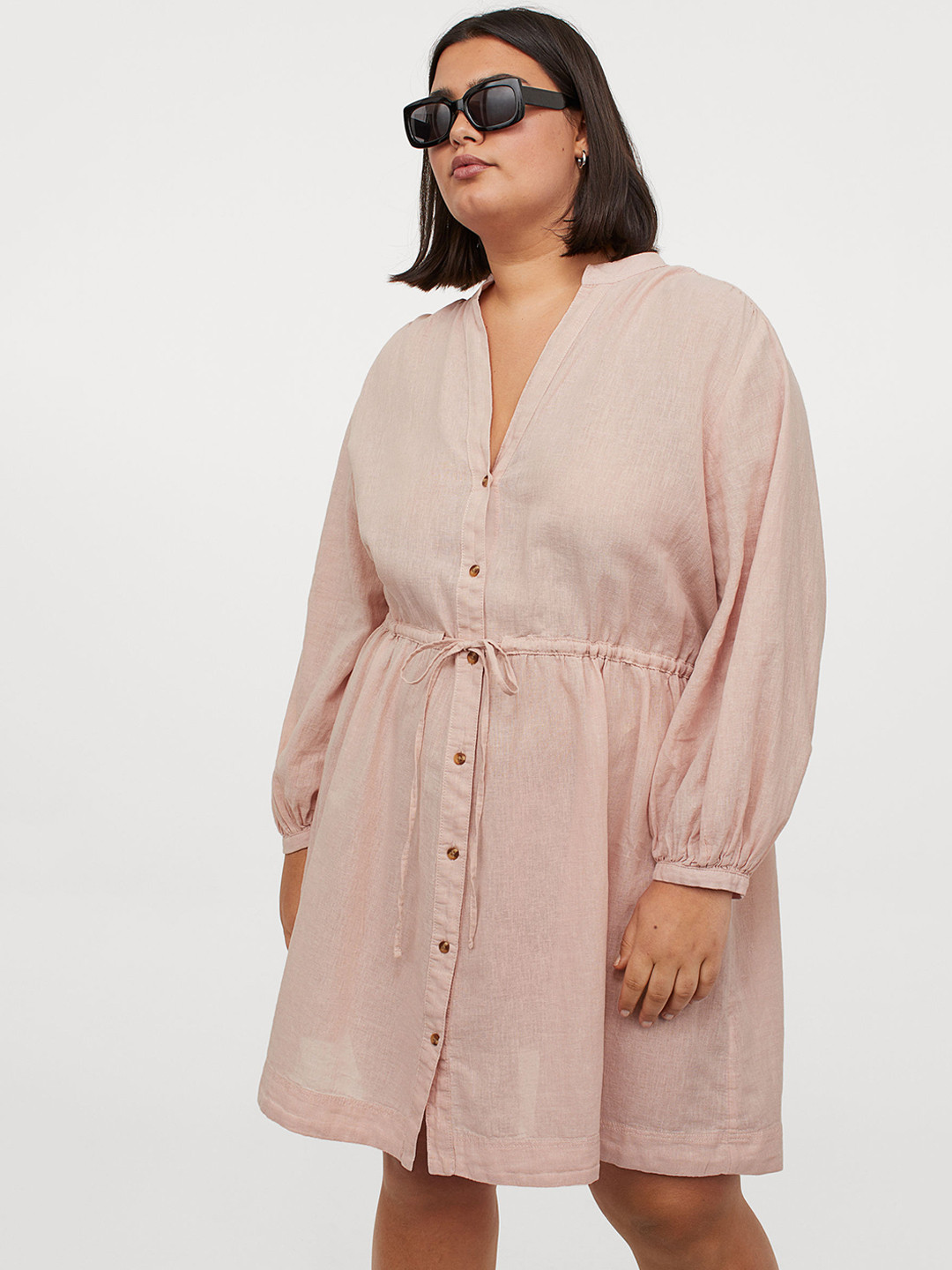 Buy H&M+ Pink Linen Blend Dress Dresses for Women 14407422 Myntra