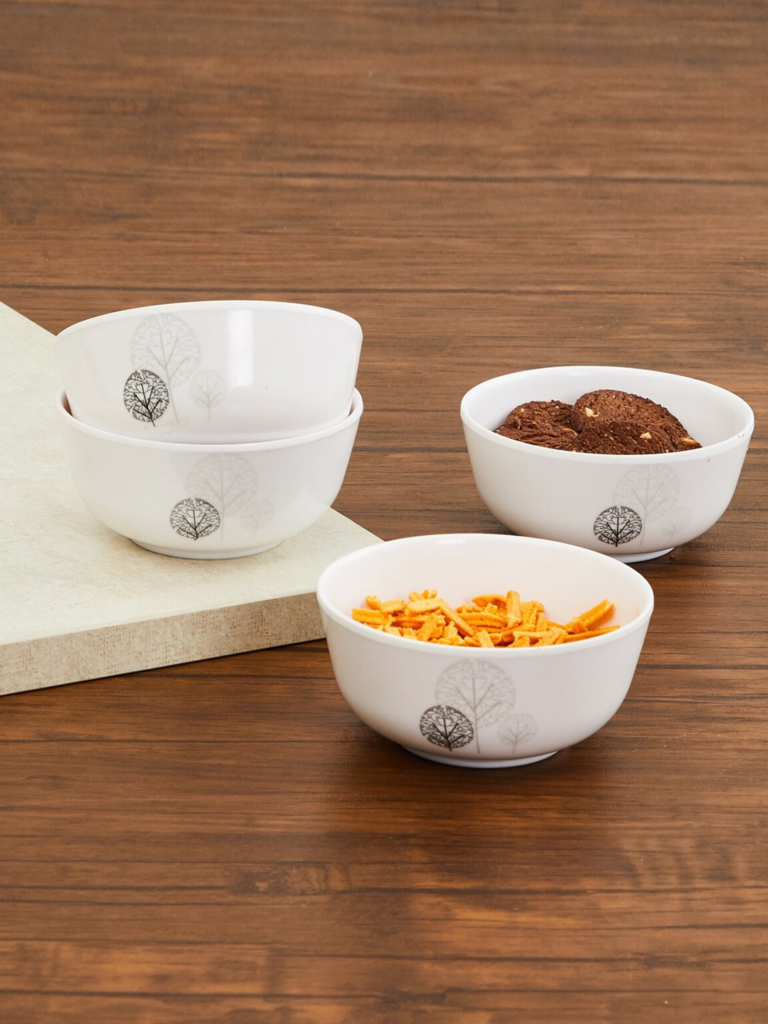 Buy Home Centre Set Of 4 White & Black Printed Curry Bowls Serveware
