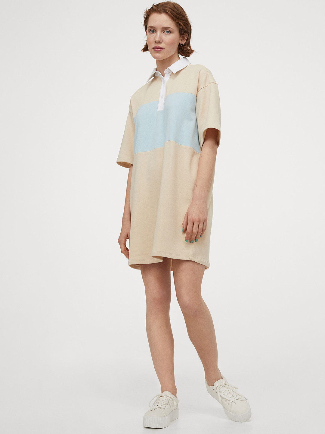 Buy H&M Women Beige & Blue Oversized Rugby Shirt Dress Dresses for