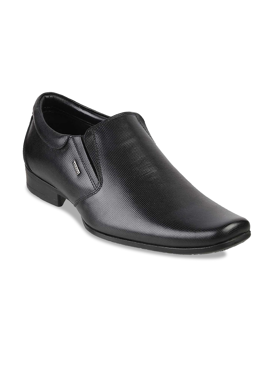 Buy Metro Men Black Textured Formal Leather Slip On Shoes - Formal ...