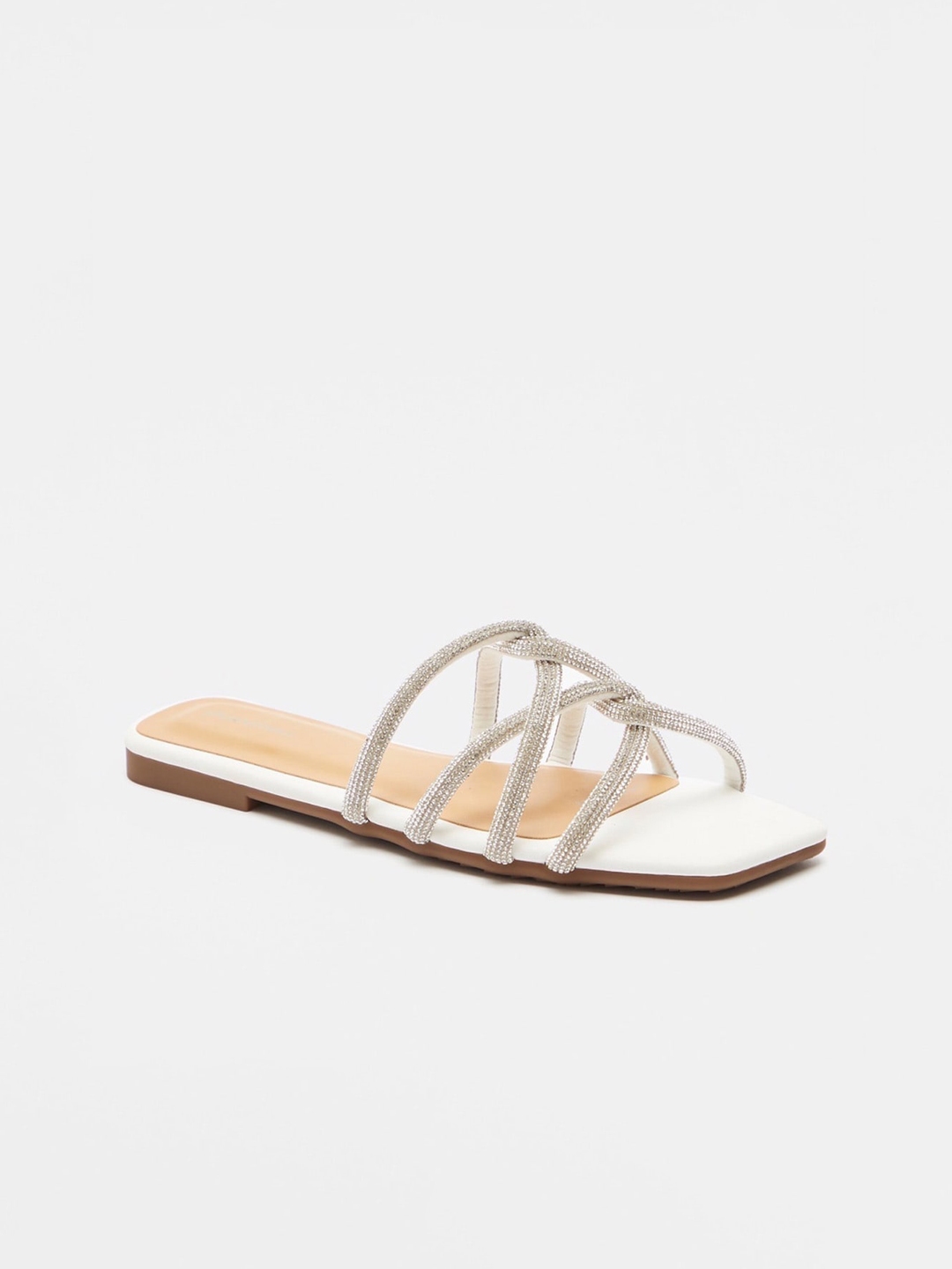 silver flat open toe shoes