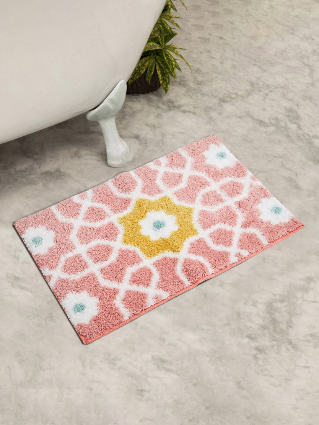Buy Home Centre Pink & White Printed Bath Mat Bath Rugs for Unisex