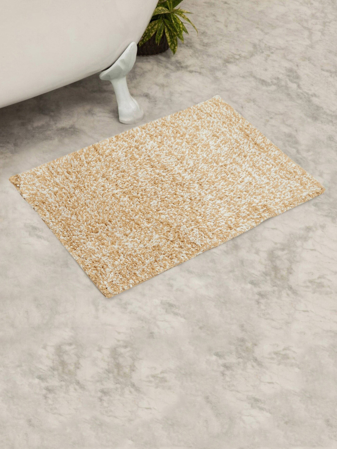 Buy Home Centre Beige & White Solid Rectangular Bath Rug Bath Rugs