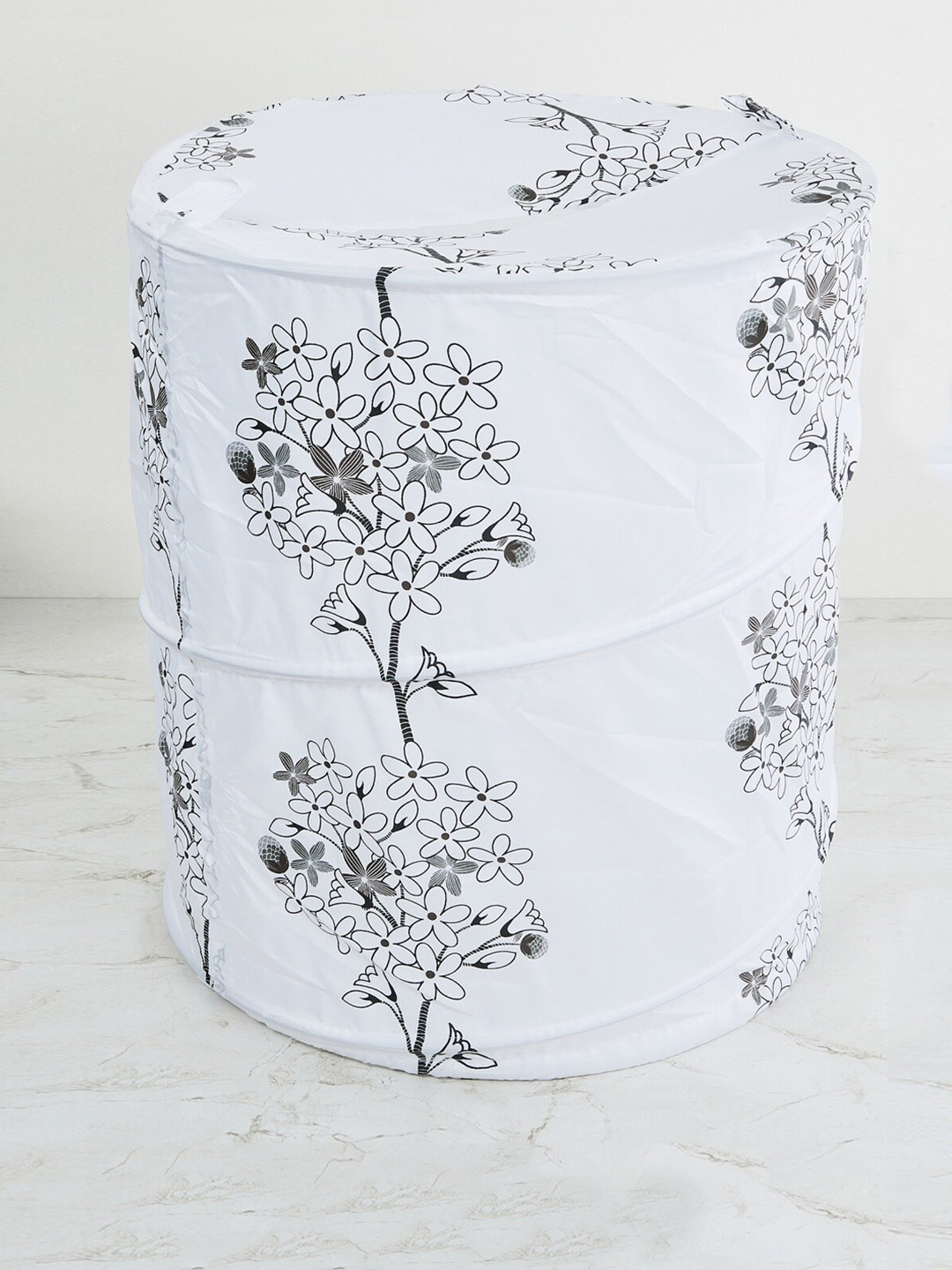 Buy Home Centre White & Black Mandarin Printed Laundry Hamper Laundry