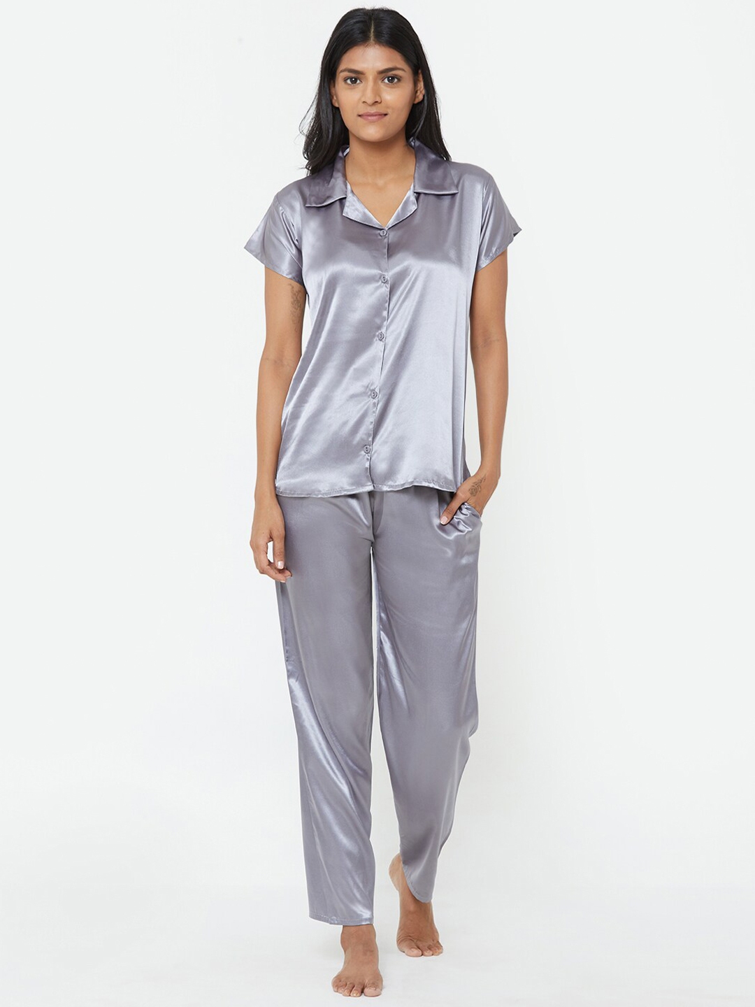 full sleeves satin night suit