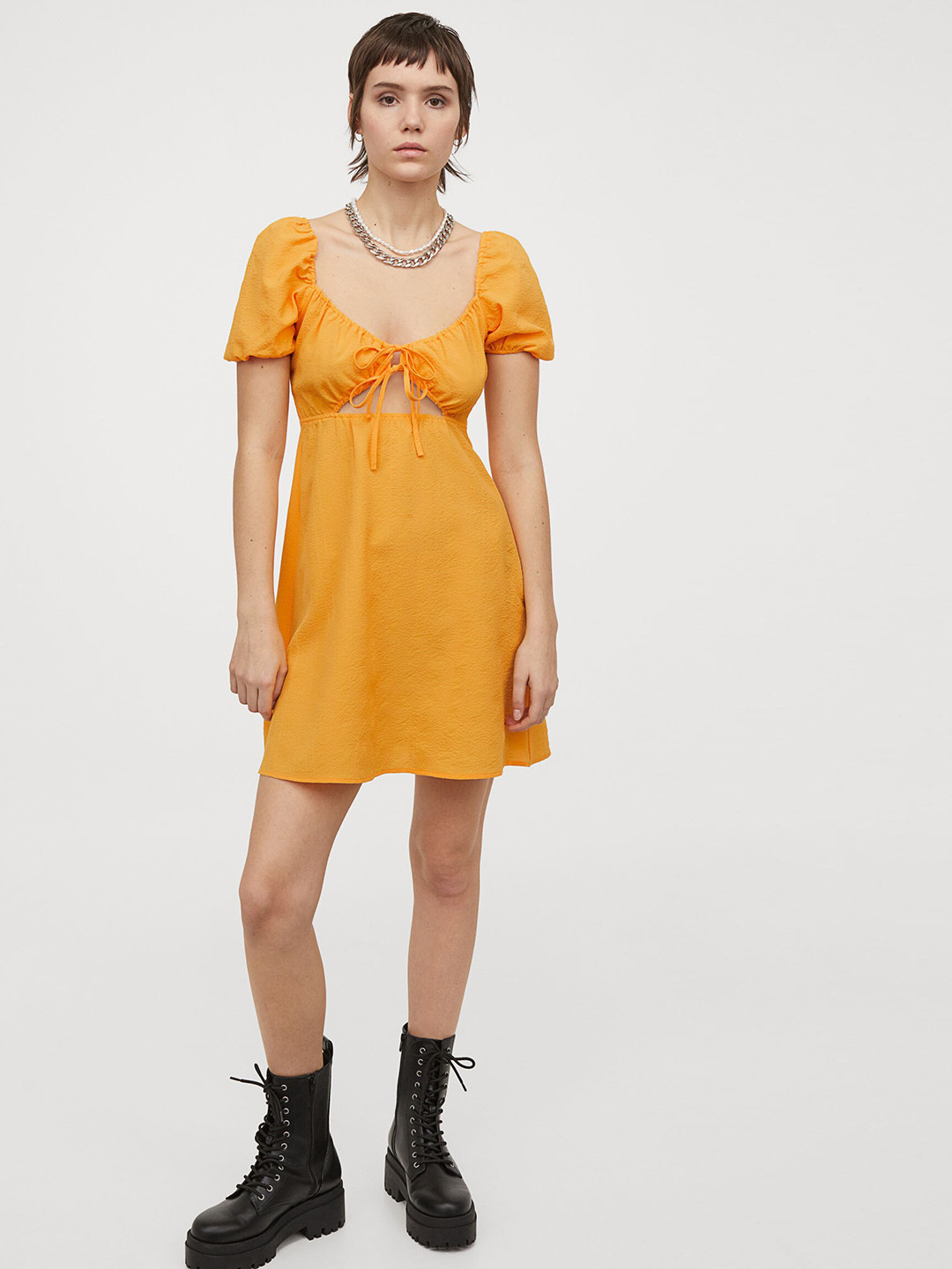 Buy H&M Women Yellow Puff Sleeved Dress Dresses for Women 14232774