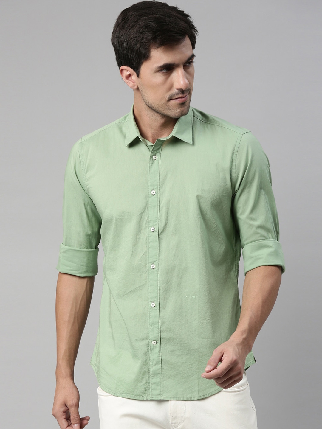 Buy RARE RABBIT Men Green Solid Cotton Casual Shirt - Shirts for Men ...