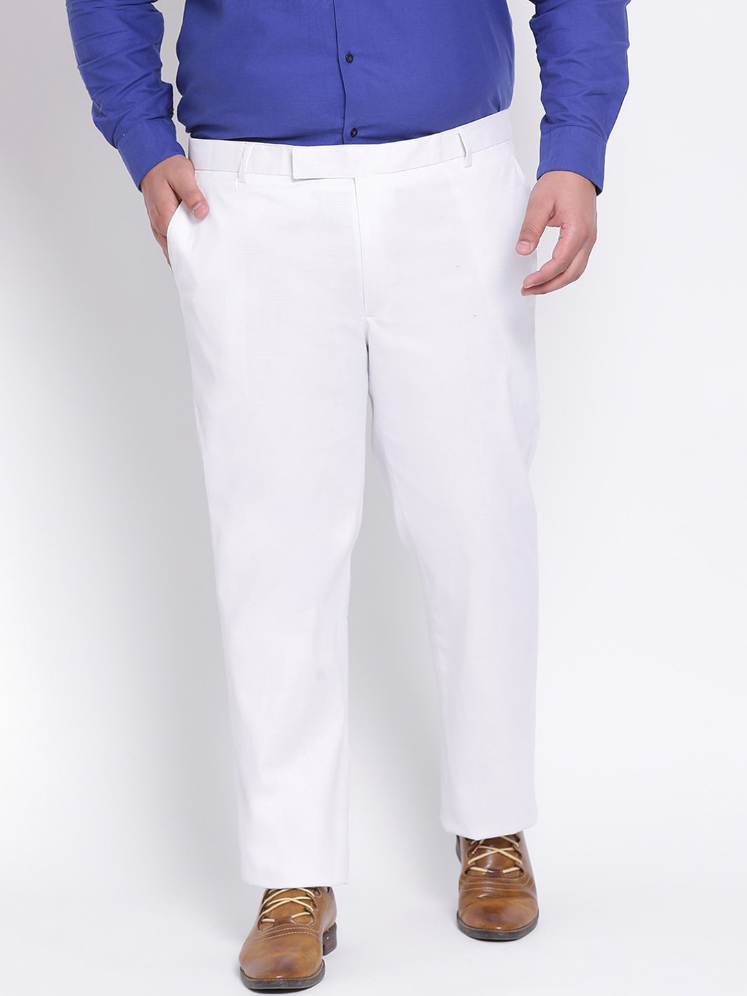 Buy Hangup Men White Regular Fit Solid Semi Formal Trousers Trousers