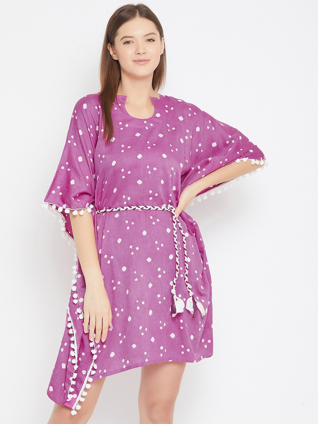 Buy The Kaftan Company Purple & White Printed Cotton Nightdress