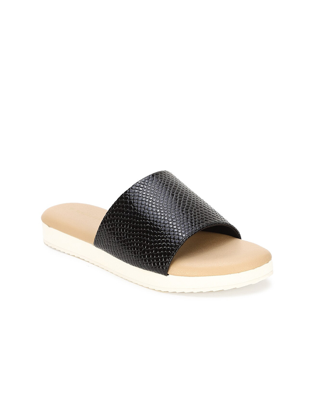 Buy Van Heusen Woman Black & Cream Coloured Textured Sliders - Flip Flops for Women 14255906 