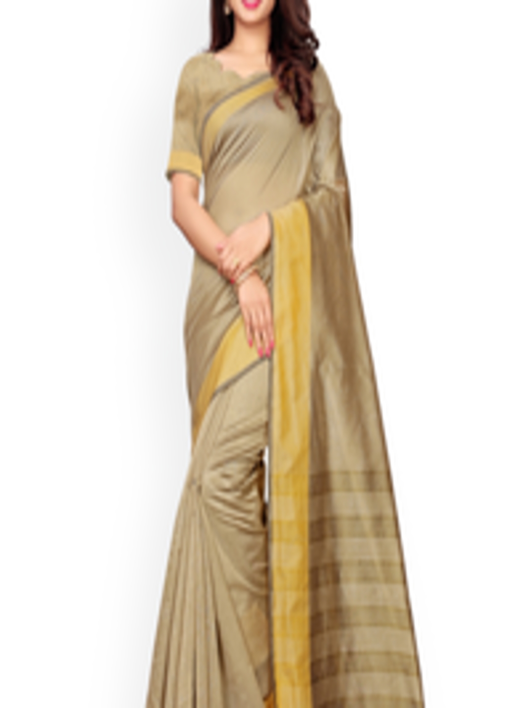 Buy KALINI Beige Silk Cotton Solid Chanderi Saree - Sarees for Women ...