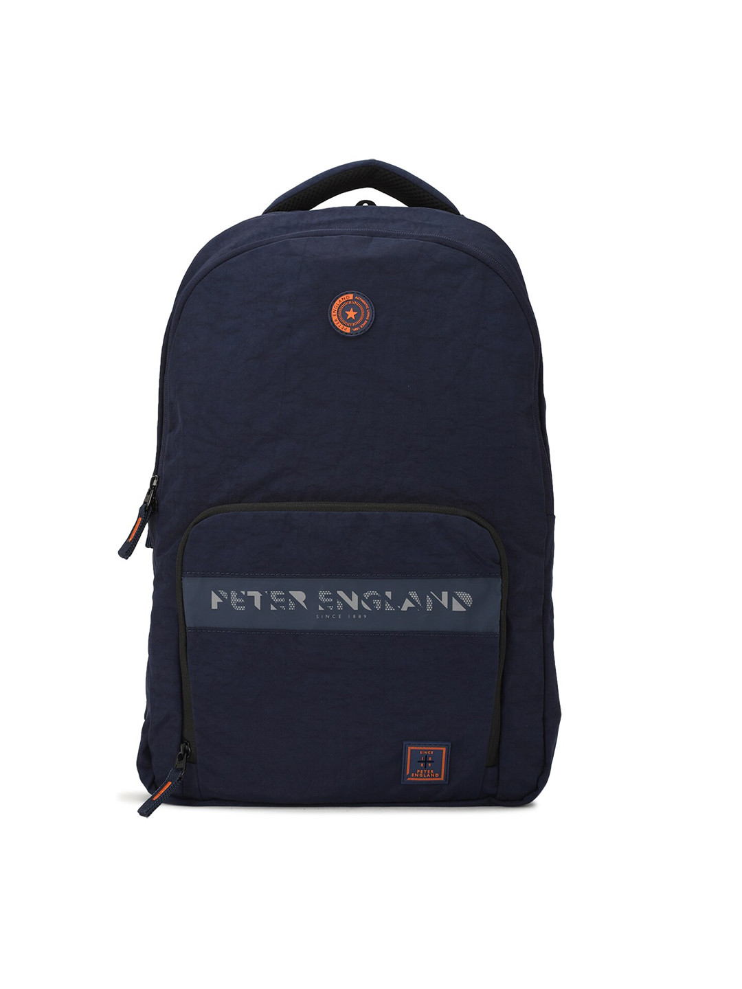 Buy Peter England Men Navy Blue & Orange Brand Logo Backpacks
