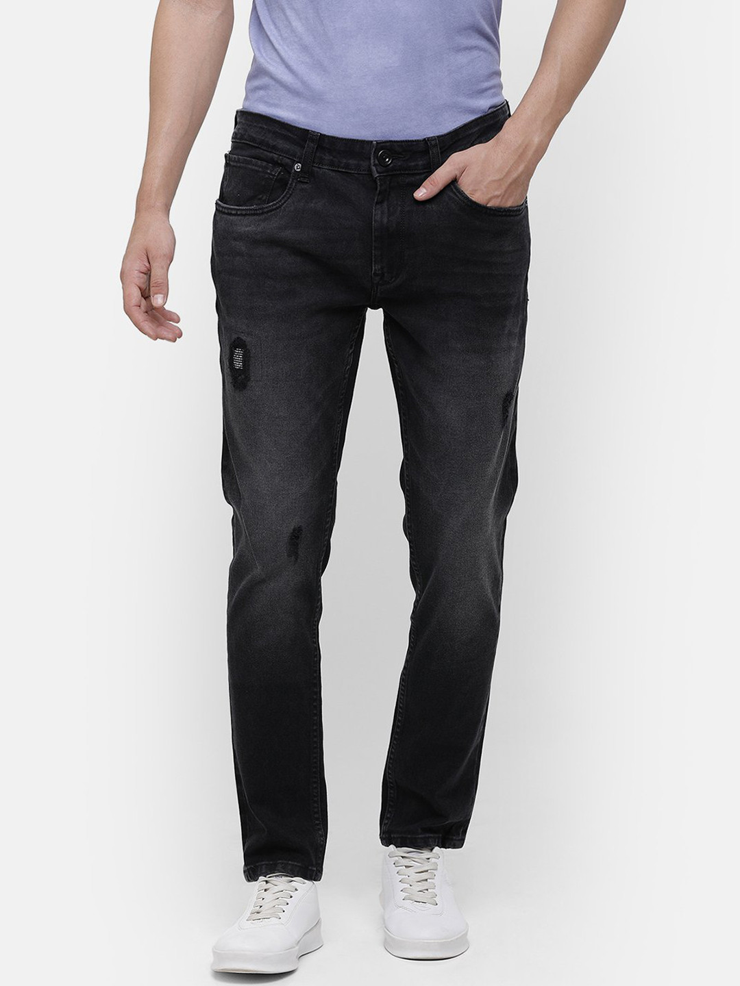 Buy Voi Jeans Men Black Skinny Fit Mid Rise Low Distress Stretchable