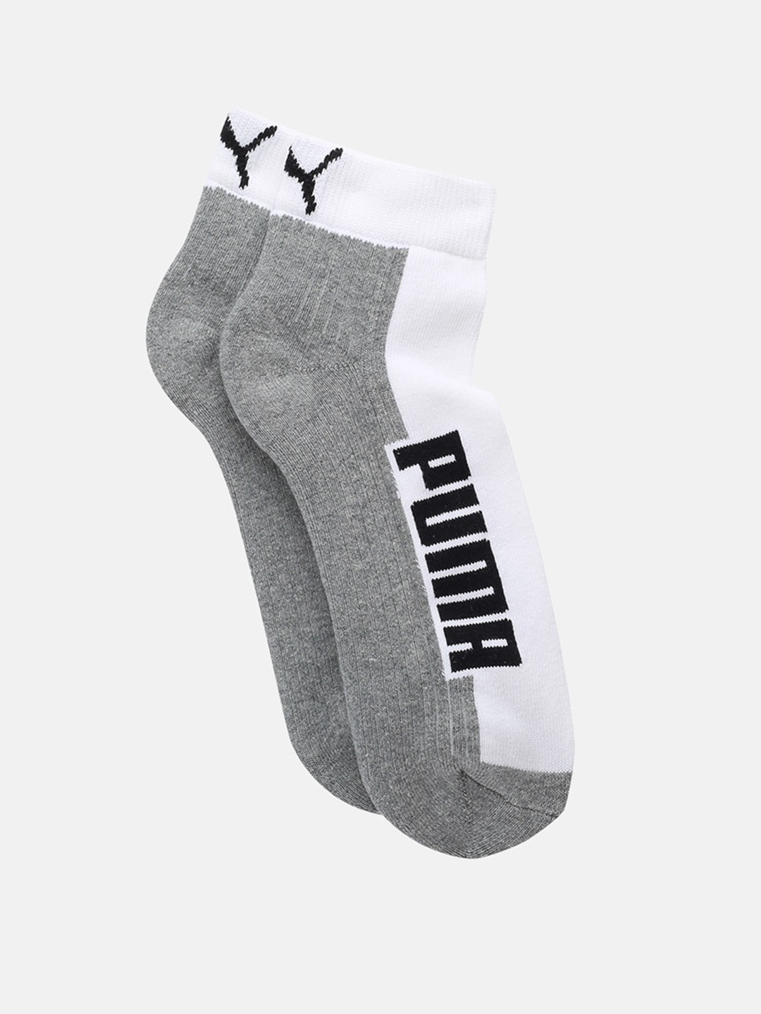 Buy Puma Adults White & Grey Pack Of 2 Colourblocked Ankle Length Socks