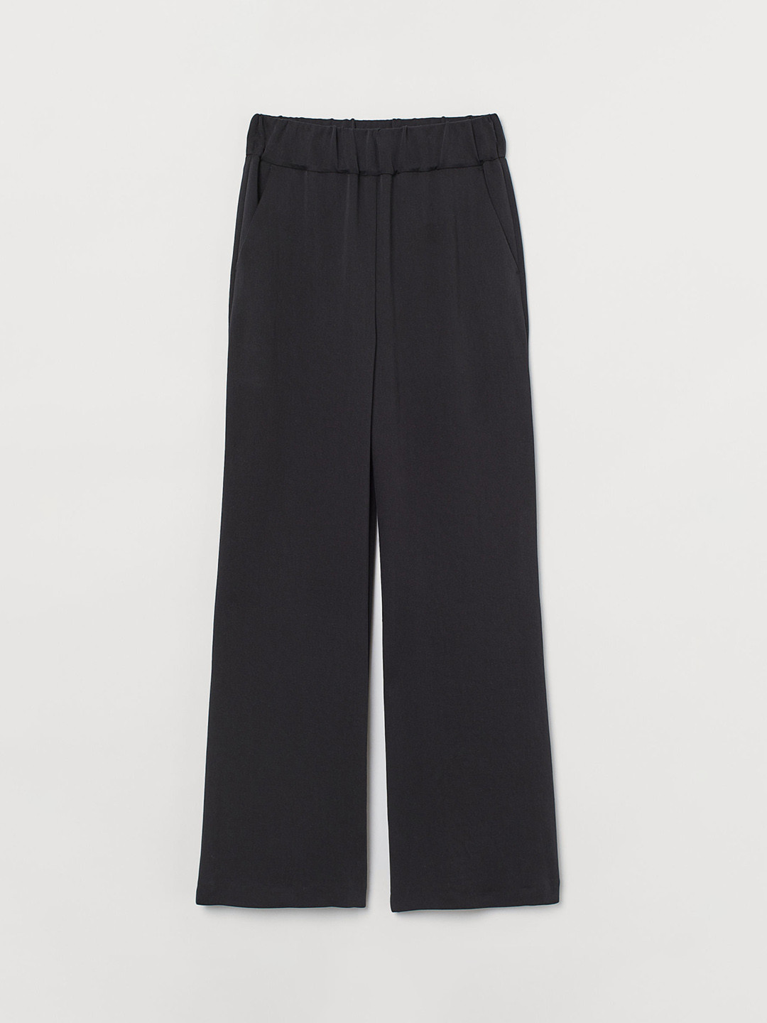 Buy H&M Women Black Solid Wide Lyocell Blend Trousers Trousers for