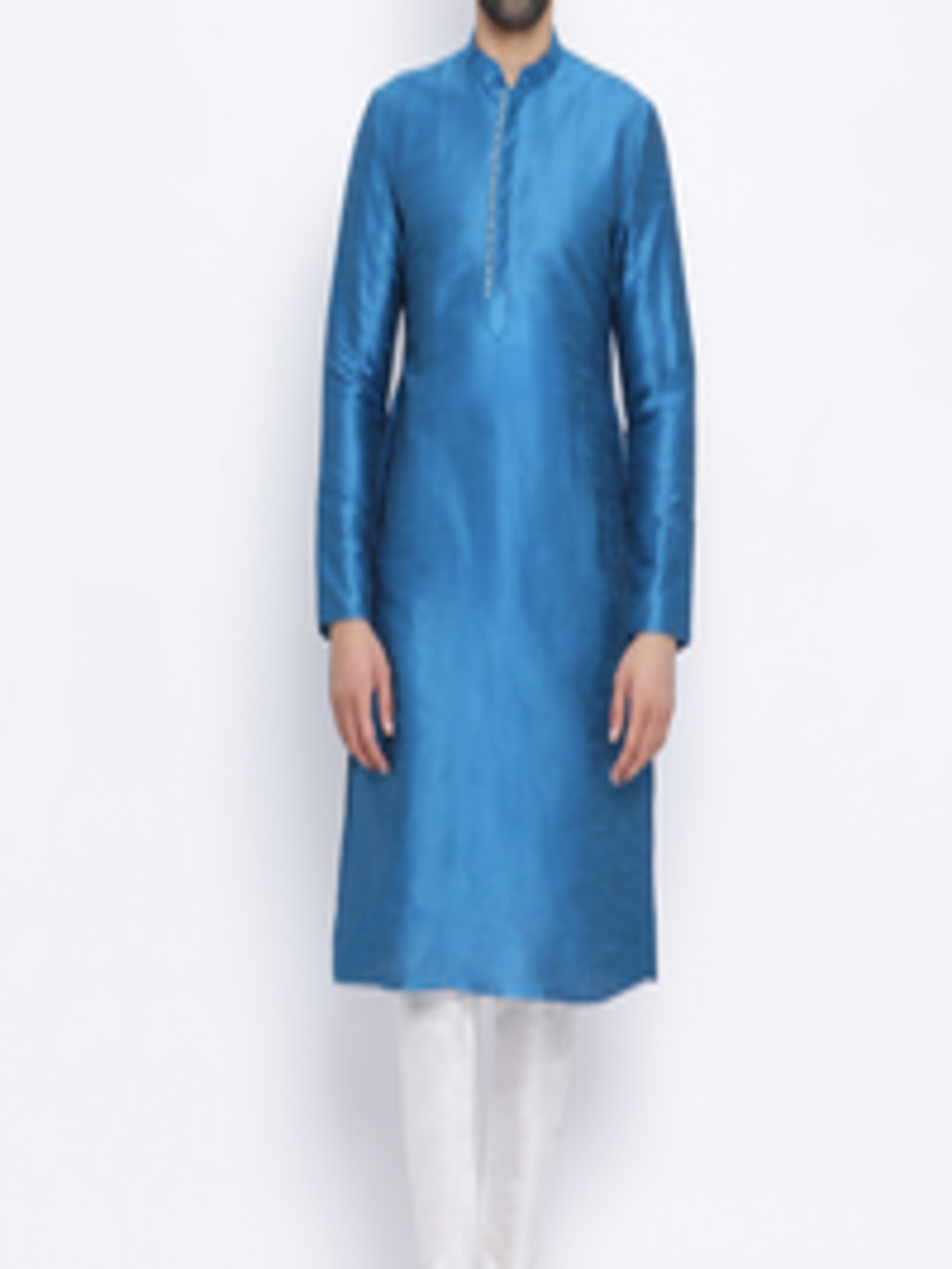 Buy NAMASKAR Men Blue Solid Dupion Silk Kurta - Kurtas for Men 14257798 ...