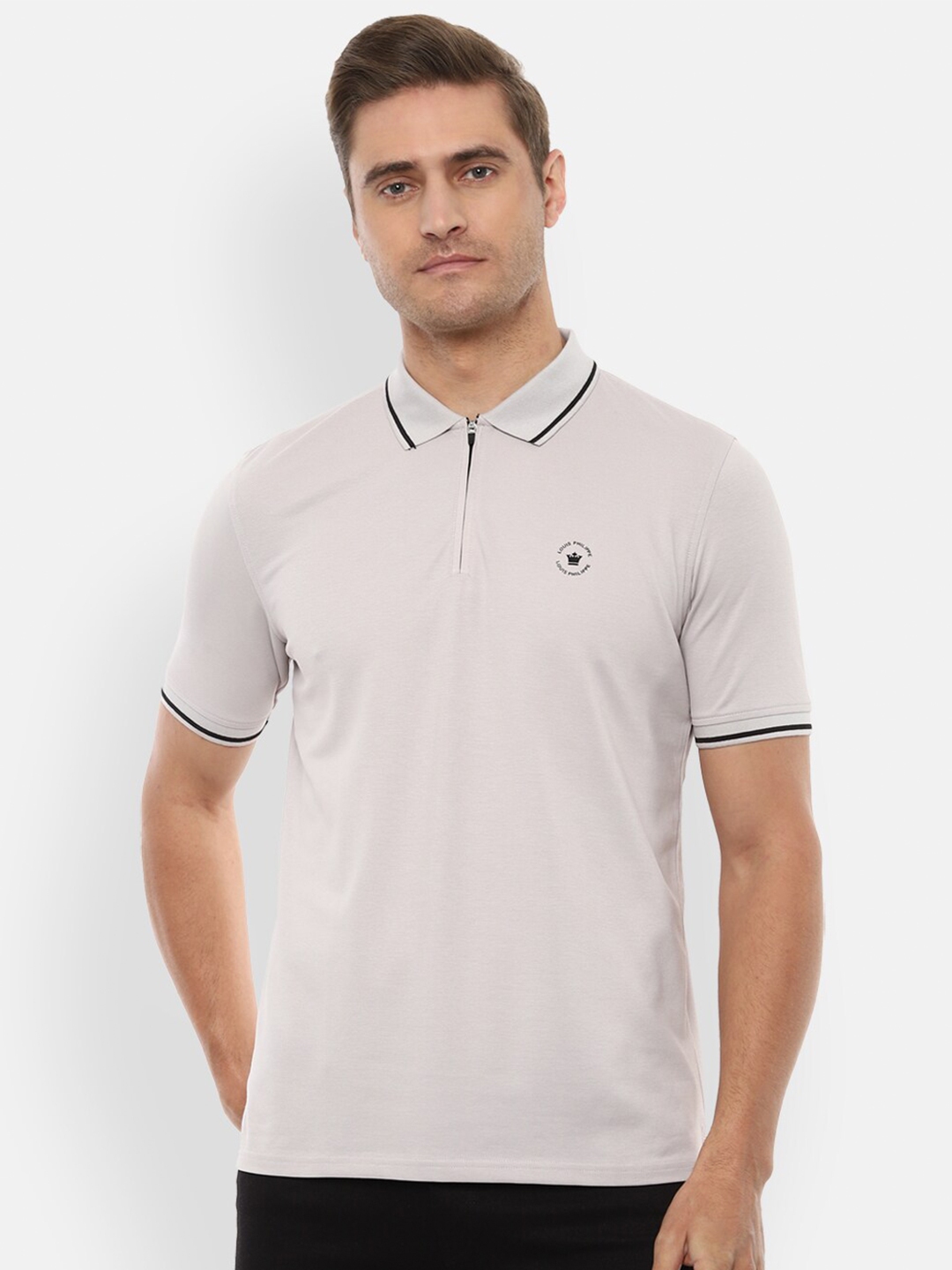 Buy Louis Philippe Men Off White Solid Polo Collar T Shirt - Tshirts ...