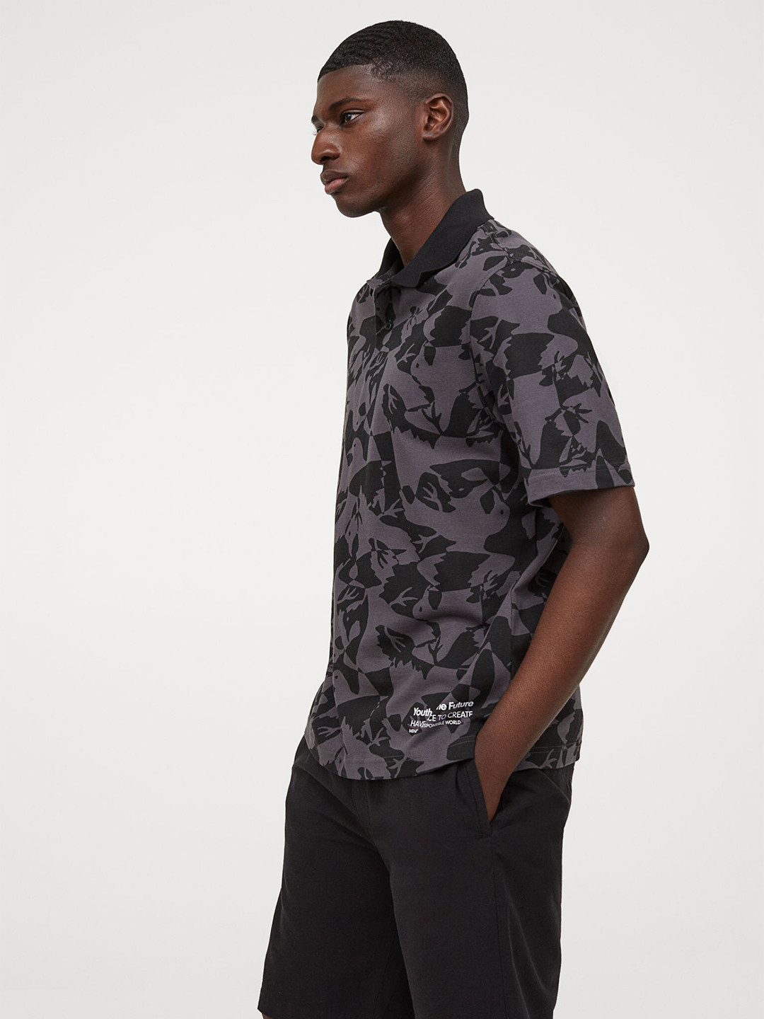 Buy HM Men Black Grey Relaxed Fit Polo Shirt Tshirts for Men 14258448