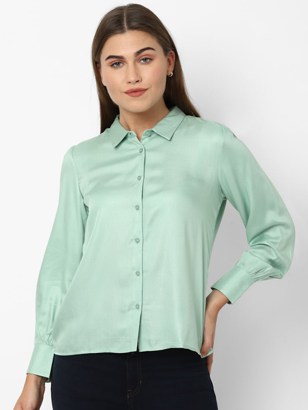 Buy Allen Solly Woman Mint Green Regular Fit Solid Casual Shirt