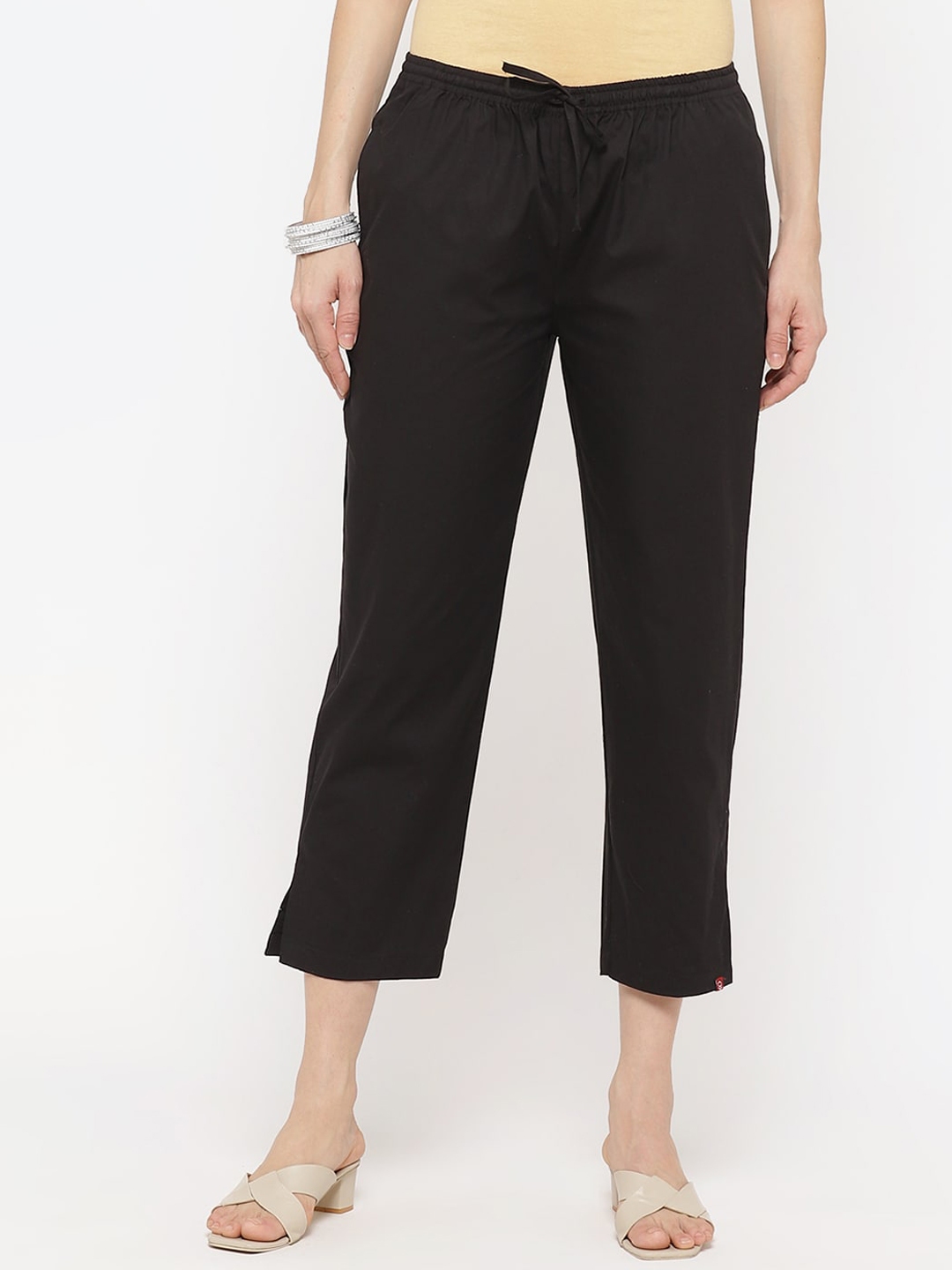Buy Biba Women Black Regular Fit Solid Cotton Trousers - Trousers for ...