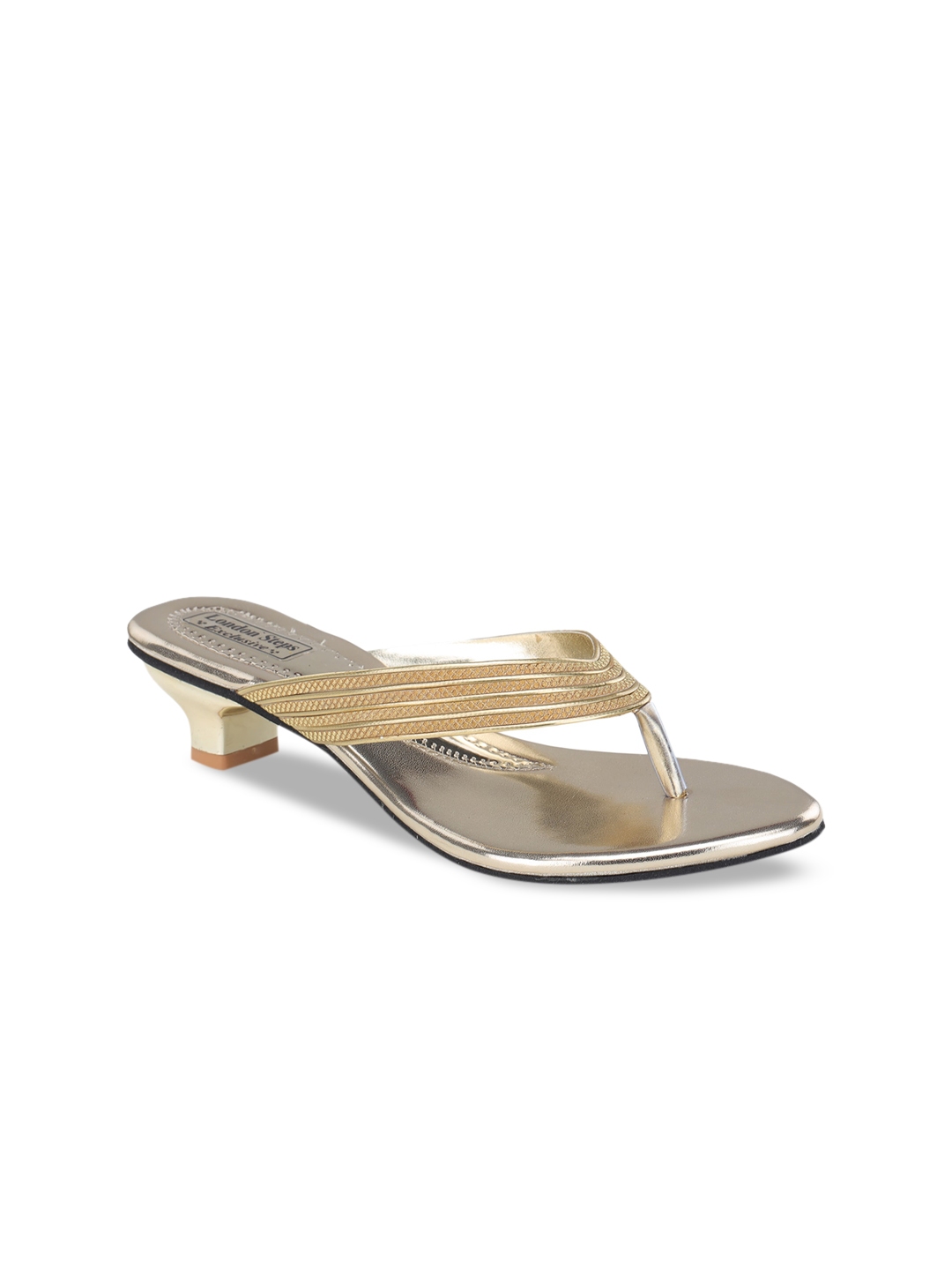 Buy LONDON STEPS Women Gold Toned Striped Open Toe Sandals - Heels for ...