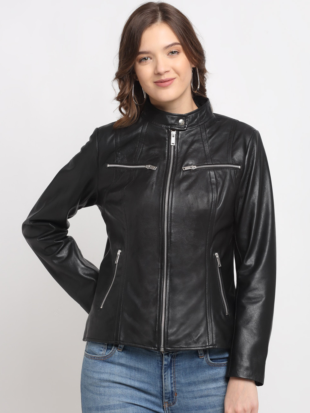 Buy Teakwood Leathers Women Black Leather Lightweight Biker Jacket