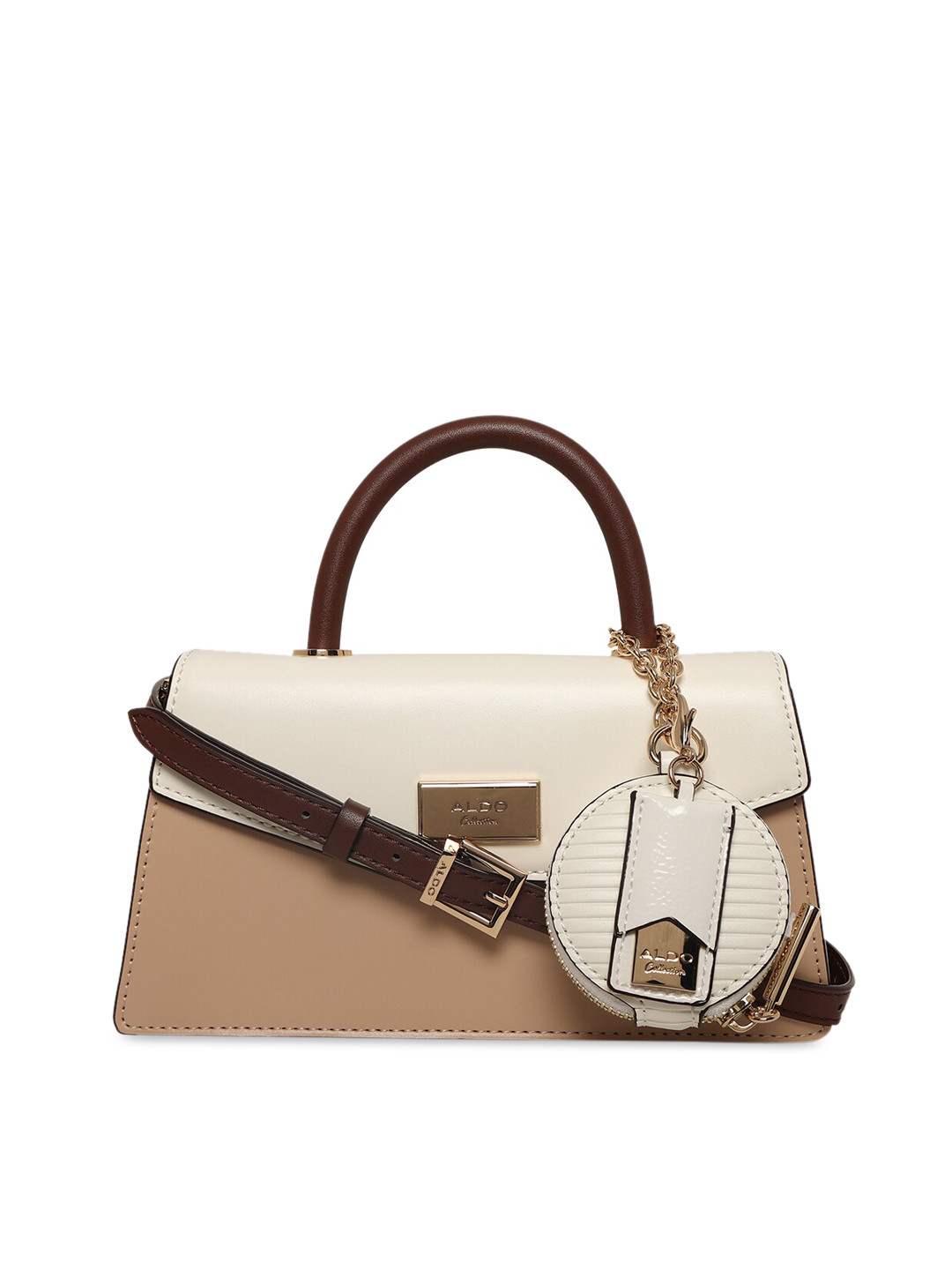 Buy ALDO Beige Colourblocked PU Structured Satchel Handbags for Women
