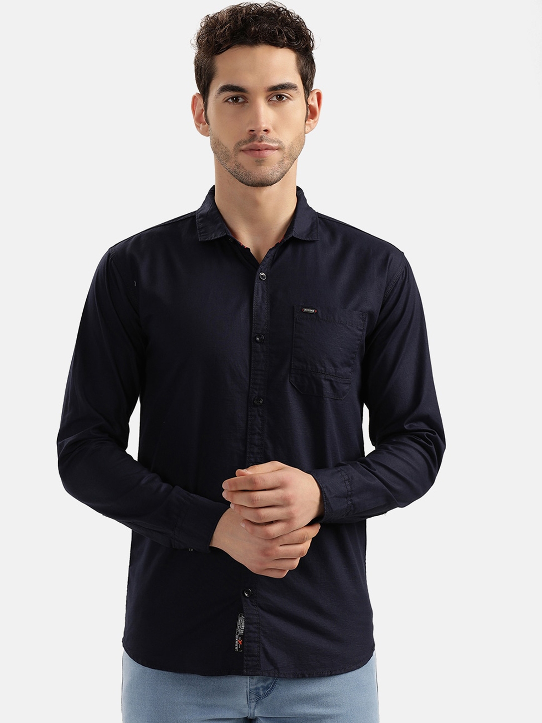 Buy V2 Value & Variety Men Navy Blue Linen Casual Shirt - Shirts for ...