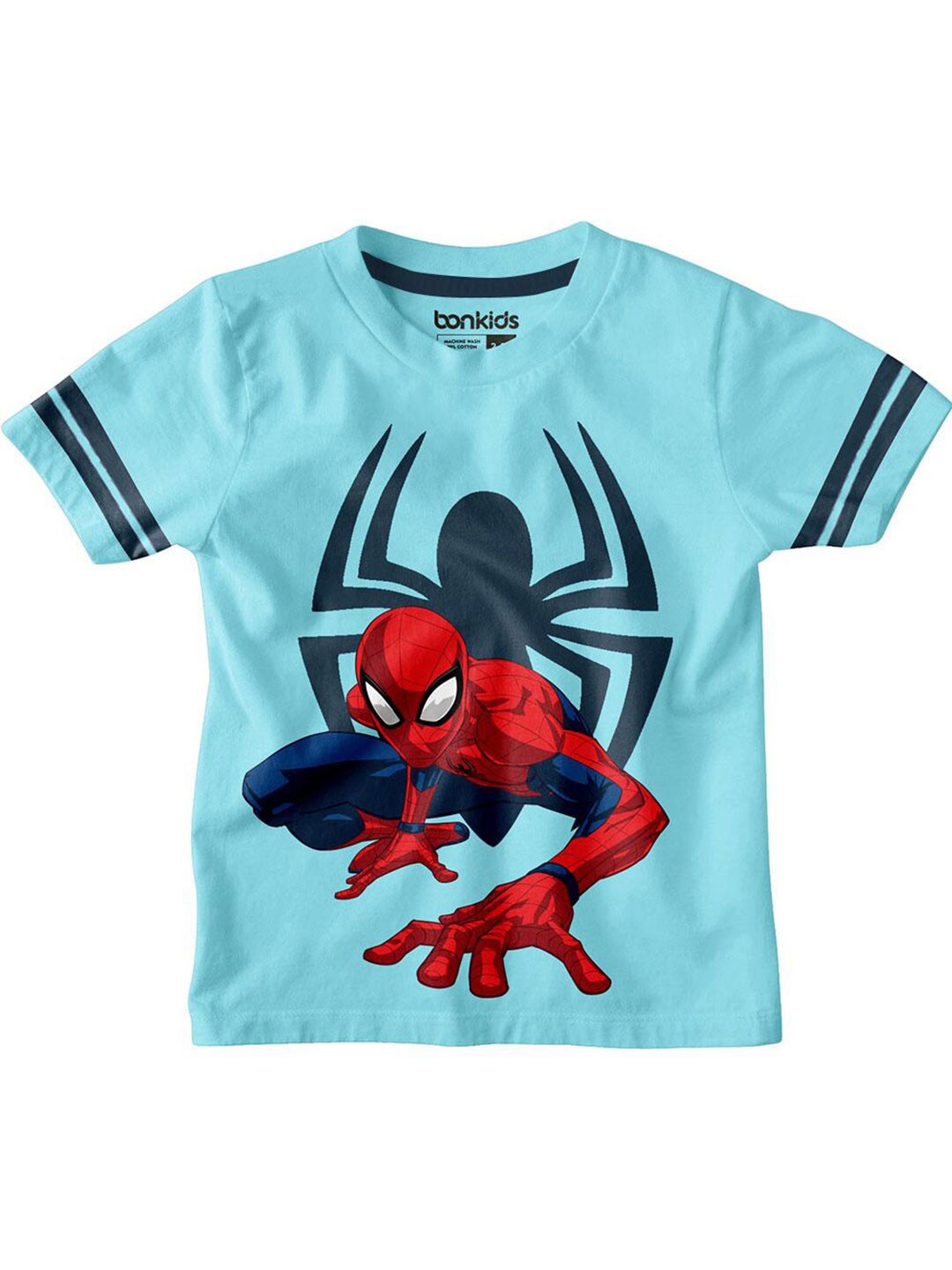 Buy BONKIDS Boys Blue & Red Spiderman Printed Slim Fit T Shirt ...